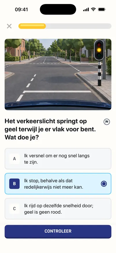 Dezelfde lesvraag met antwoord B gekozen: Ik stop, behalve als dat redelijkerwijs niet meer kan.